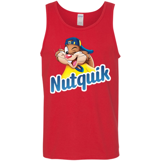 "Nutquik" Tank Top featuring cartoon graphic, 100% USA cotton, red.